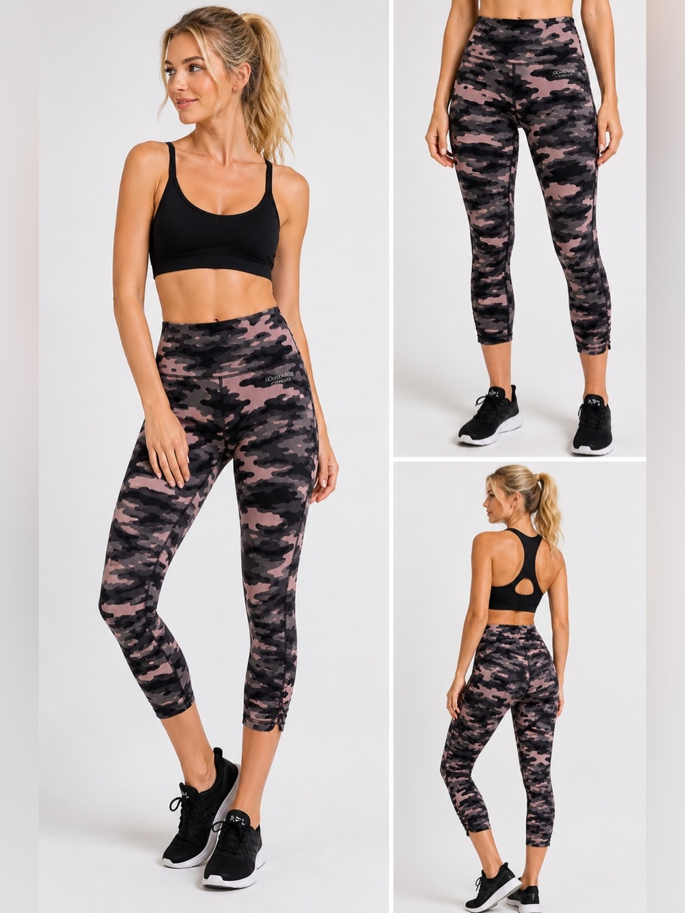 Calvin Klein Performance Camo Cropped Leggings Pink Gray Black Size L
